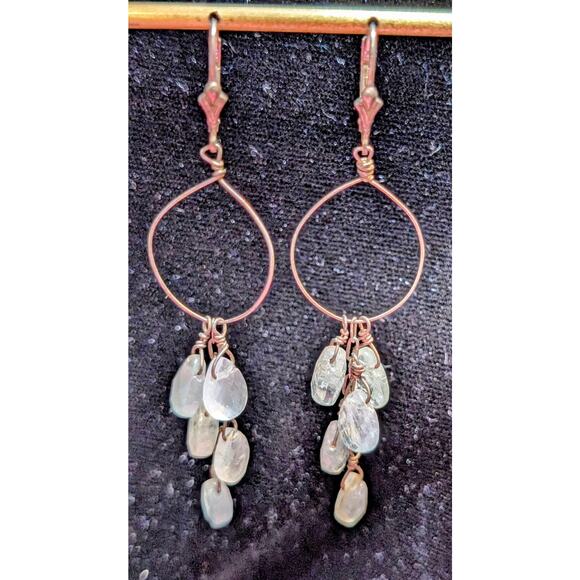 Vintage Aqua Teardrop Briolette Dangle Wire Lever Back Earrings - Picture 2 of 5